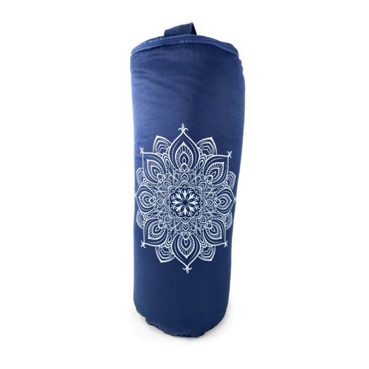 Mandala Blue yoga Bolster filled with Buckwheat husk
